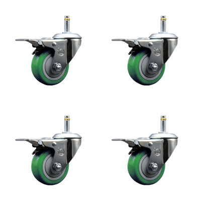 3 Inch Polyurethane Swivel 7/16 Inch Stem Caster Set with Total Lock Brake