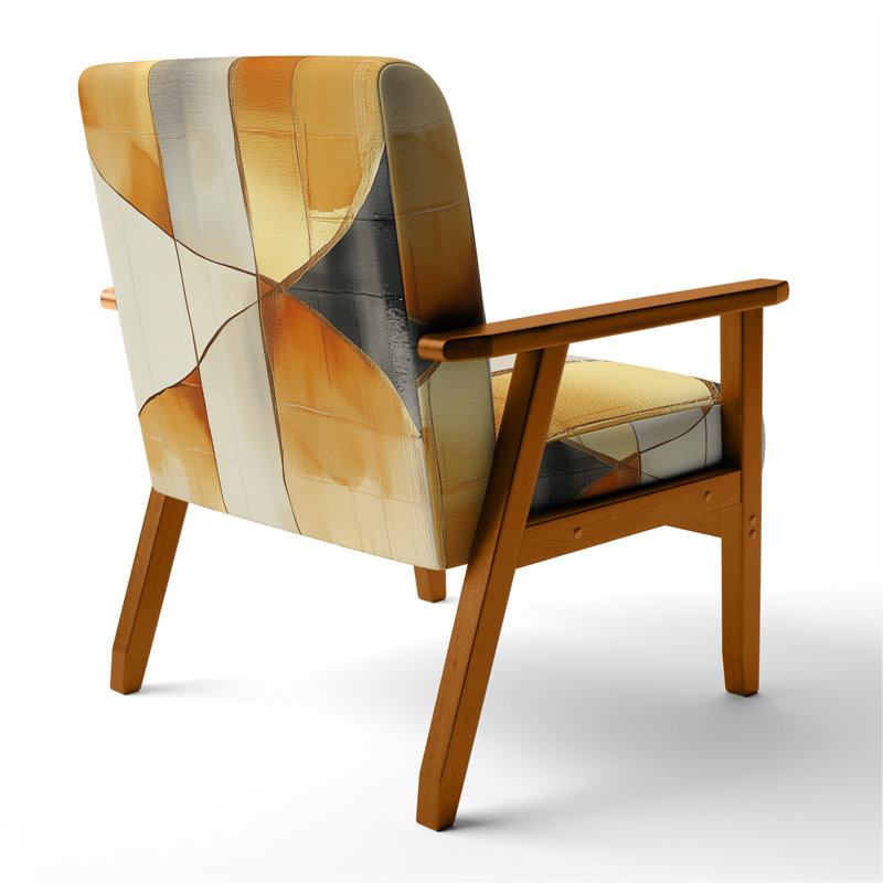 Chaise rembourrée abstraite moderne transitionnelle - fauteuil Golden Intersection I, Accoudoirs carrés bruns