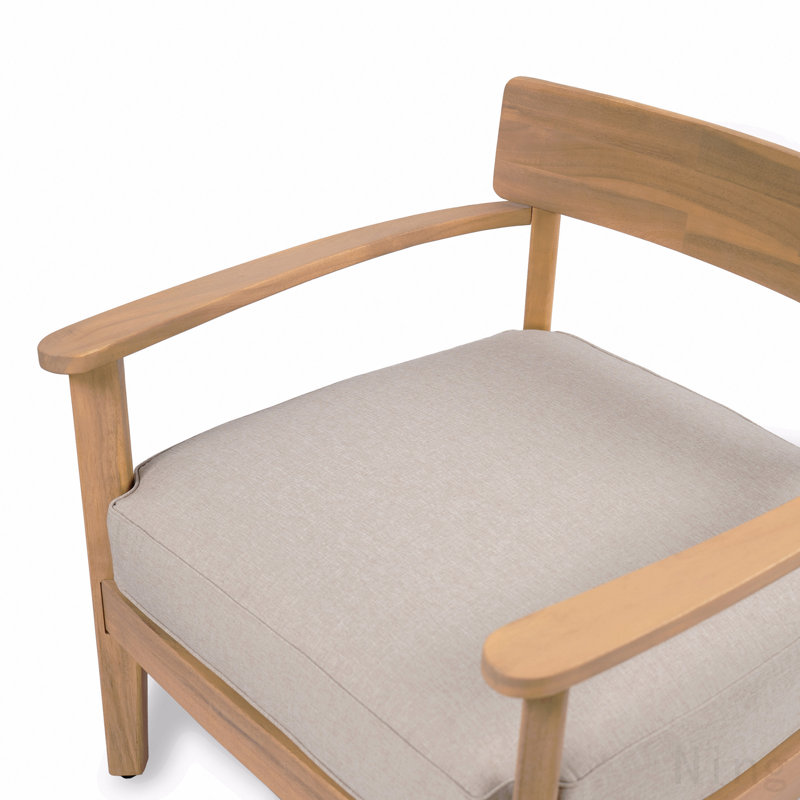 Fauteuil club en bois d'acacia avec coussin de siège, ensemble de 2