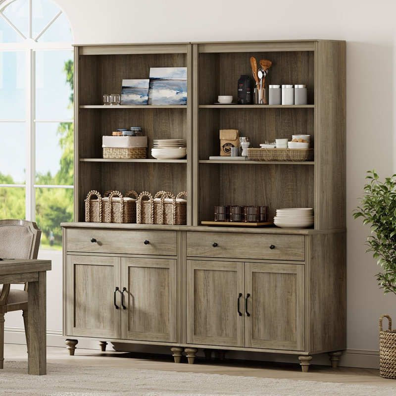 Armoire de cuisine de 72,1 po de hauteur avec 2 tiroirs et 4 portes, gris délavé