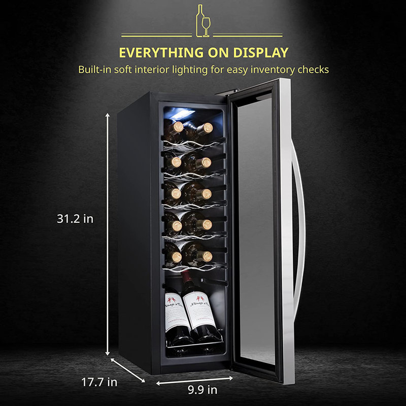 Schmck 12 Bottle Compressor Wine Cooler Refrigerator W/Lock - Large Freestanding Wine Cellar For Red