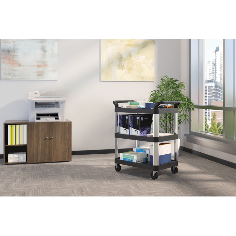 Chariot de service en plastique avec 3 tablettes et roulettes pour usage commercial de l 20 po x P 34 po Suncast, fabriqué aux États-Unis