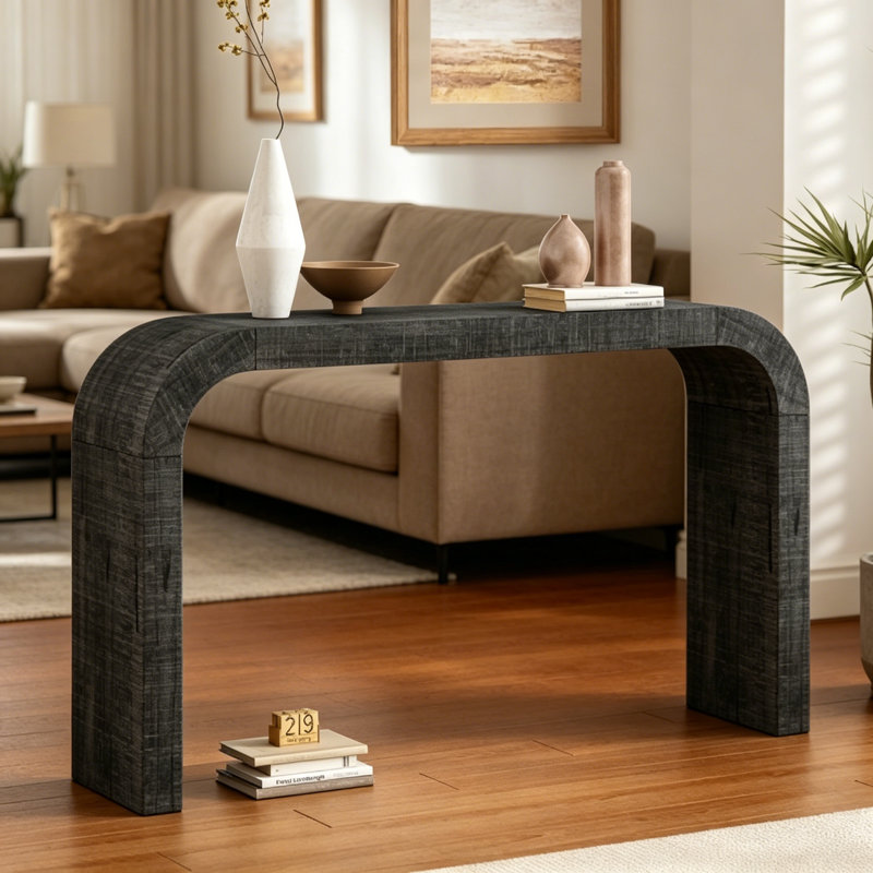 Console en bois de cèdre naturel avec bord incurvé, parfaite pour les entrées et les salons, style campagnard et rustique