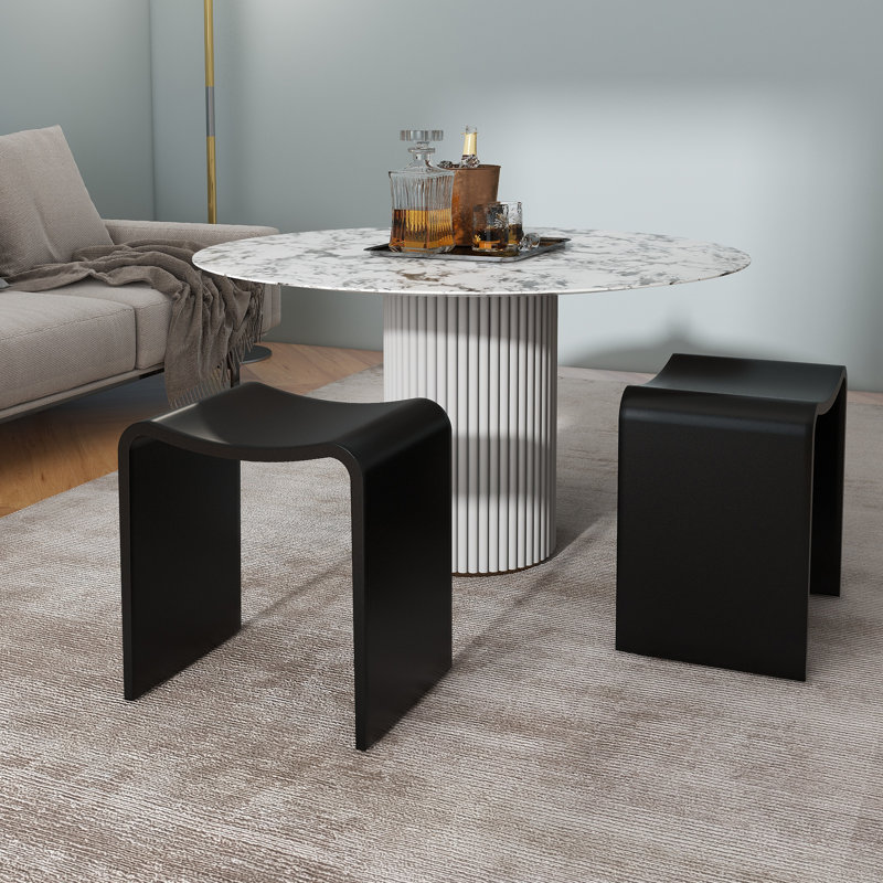 15.7'' Solid Surface Shower Bench Stool, Matte Black