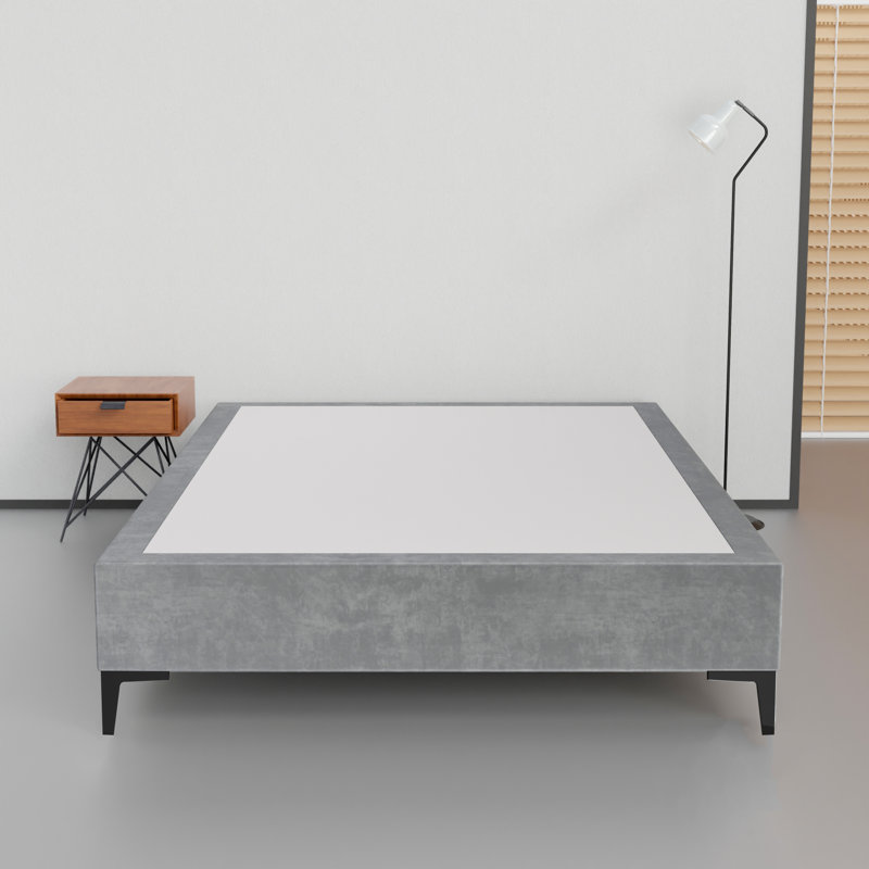 Makailah 15" Premium Velvet Material Wood Box Spring/Bed Frame, Durable, Stylish, Multi Color, Queen, Gray