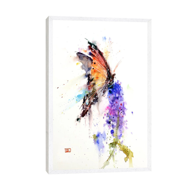 Butterfly II 1 Piece Floater Frame Painting on Canvas, White