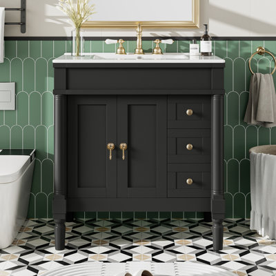 Modern Bathroom Vanity with Ceramic Sink Durable Wood Construction and Stylish Design for Small Spaces