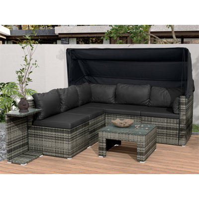 LaKala Wicker 4 - Person Modular Patio Conversation Set with Cushions