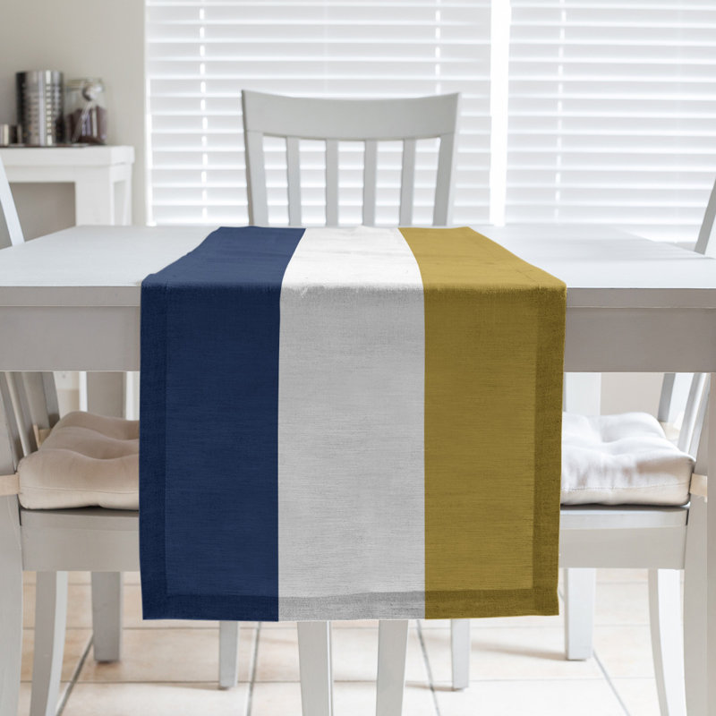 Chemin de table, Atlanta, 72 po x 16 po, Bleu marine / blanc / or