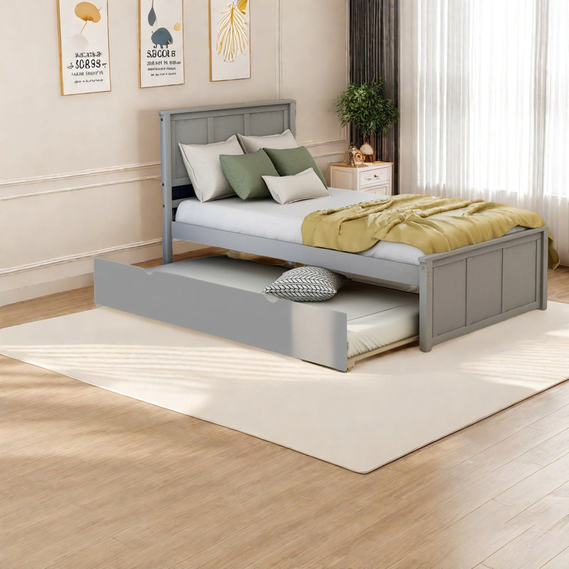 Lits plateforme simples avec lit gigogne et bois gris