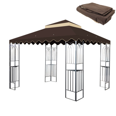 Auvent de remplacement pour abri de jardin d'extérieur rouge 10 pi x 10 pi. Tissu protégé. Toit à deux niveaux avec drains et filet pour profiter du temps en toile rouge. Tissu résistant, hydrofuge. Drainage pour