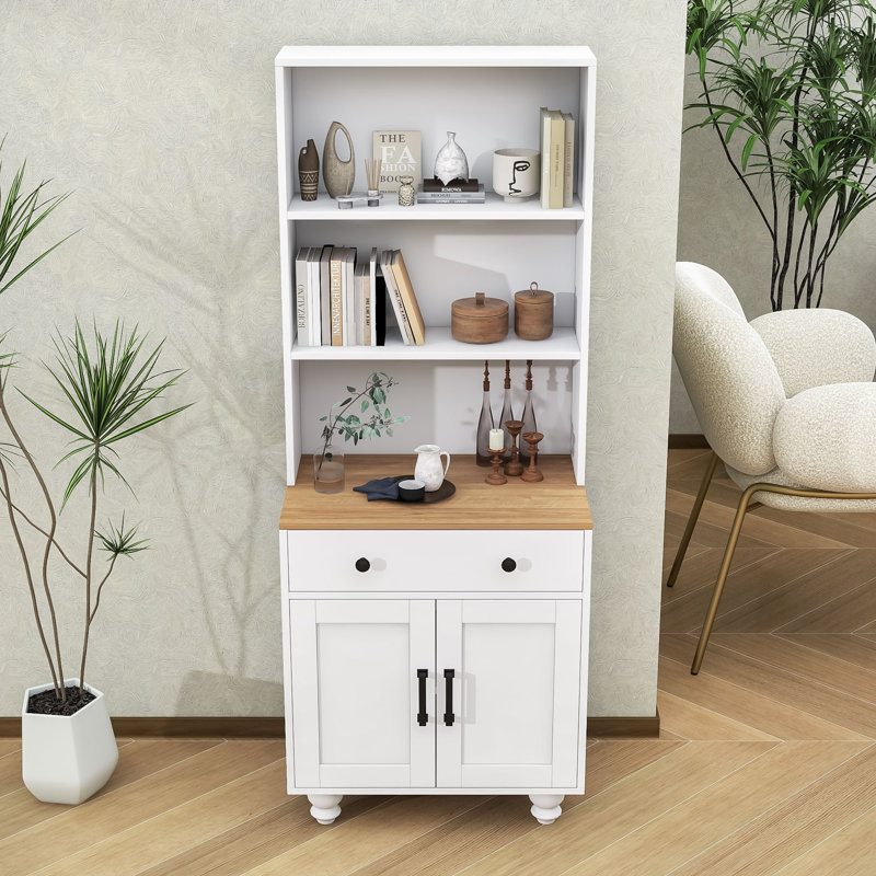 Bibliothèque Classic H 62,2 "x l 23,2" avec ensemble anti-basculement et pieds en bois Classic, Blanc/naturel