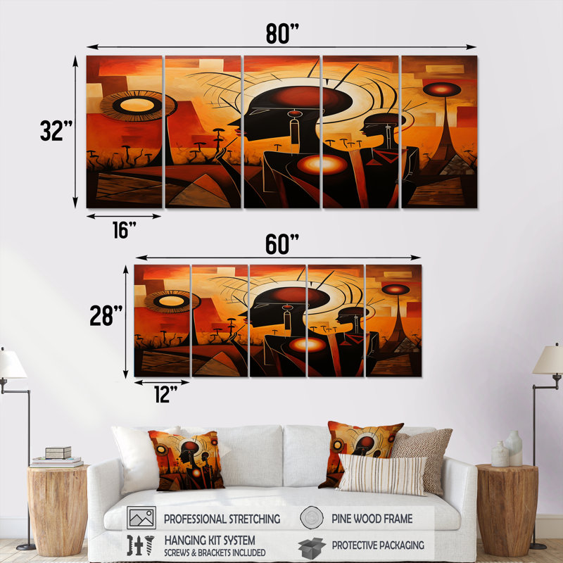 «African Consciousness Urban Memories», art mural africain, décoration murale 5 pièces, H 28 po x l 60 po