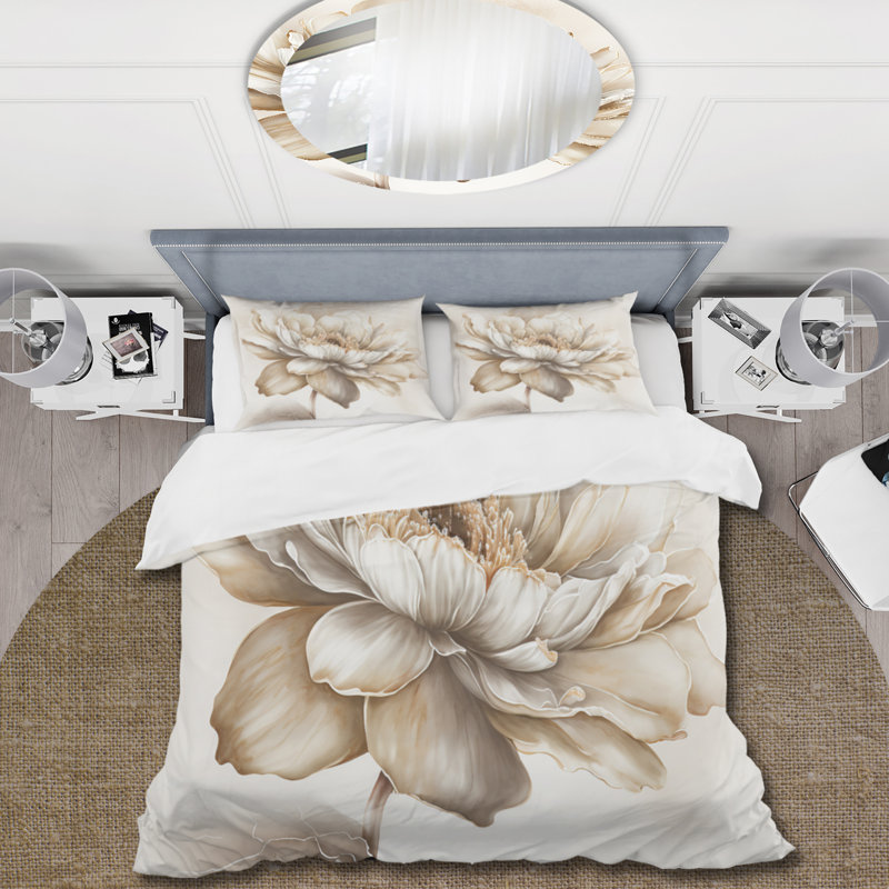 Indigold Beige Flower I - Ensemble de housse de couette floral - Polyester en microfibre