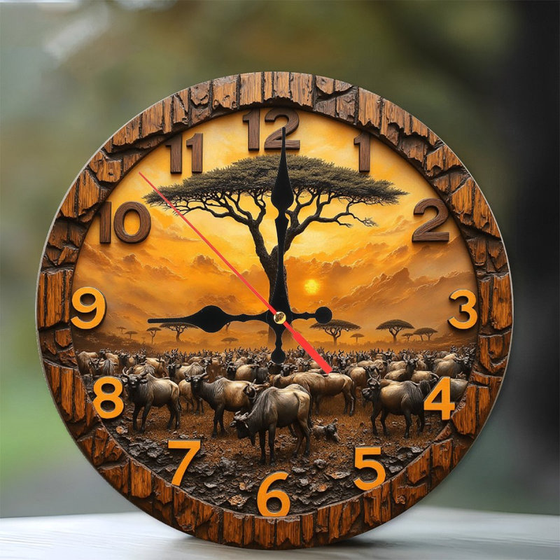 Safari Sunset Wildebeest Wall Clock