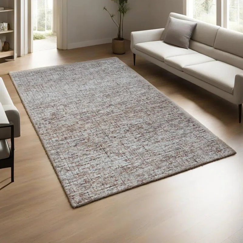 Beige Brown 100% Wool Handmade Solid Plain Area Rugs, Hand Tufted, Rectangle 3' x 5'