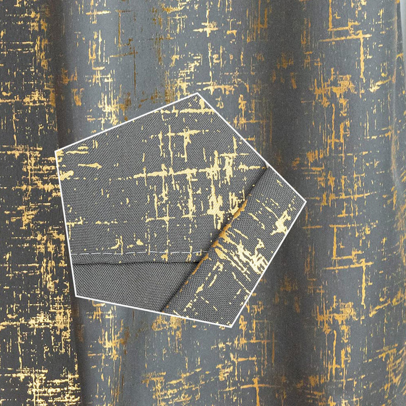 Foil Print Linen Textured Curtains, Grommet Top, 2 Panels Set, 52" W x 108" L