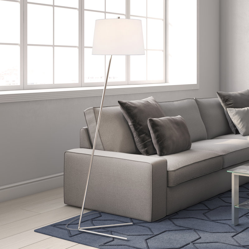 Markos Tilted Floor Lamp with Fabric Shade in Brushed Nickel/White, Nickel