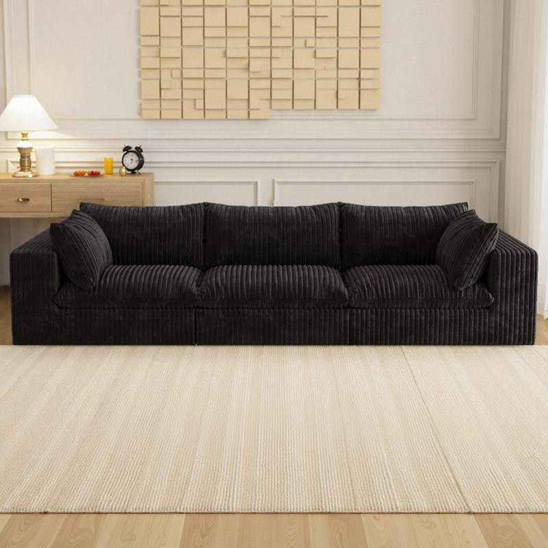Canapé modulaire en velours côtelé de 118,2 po avec coussins rembourrés de plumes, aucun assemblage requis, combinaison de bricolage pour salon et appartement