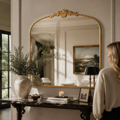 40"x30" Large Arch Antique Decorative Wall Mirror,Vintage Arched Gold Mirror