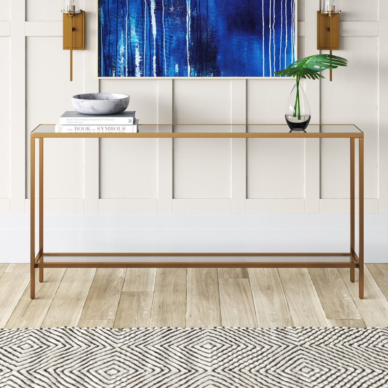 Imes 60" Mirrored Glass Top Console Table, Antiqued Gold