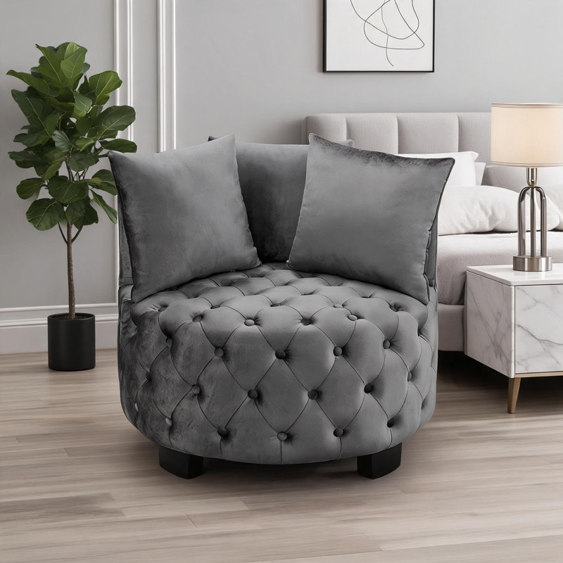 Fauteuil club capitonné Classic Classic par Velours, Gris