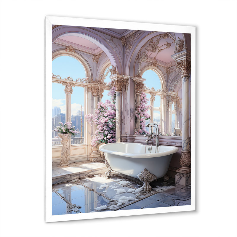 Salle de bain pastel Serenity II - Art mural de salle de bain, Cadre simple blanc, H 32 po x l 16 po x P 1 po