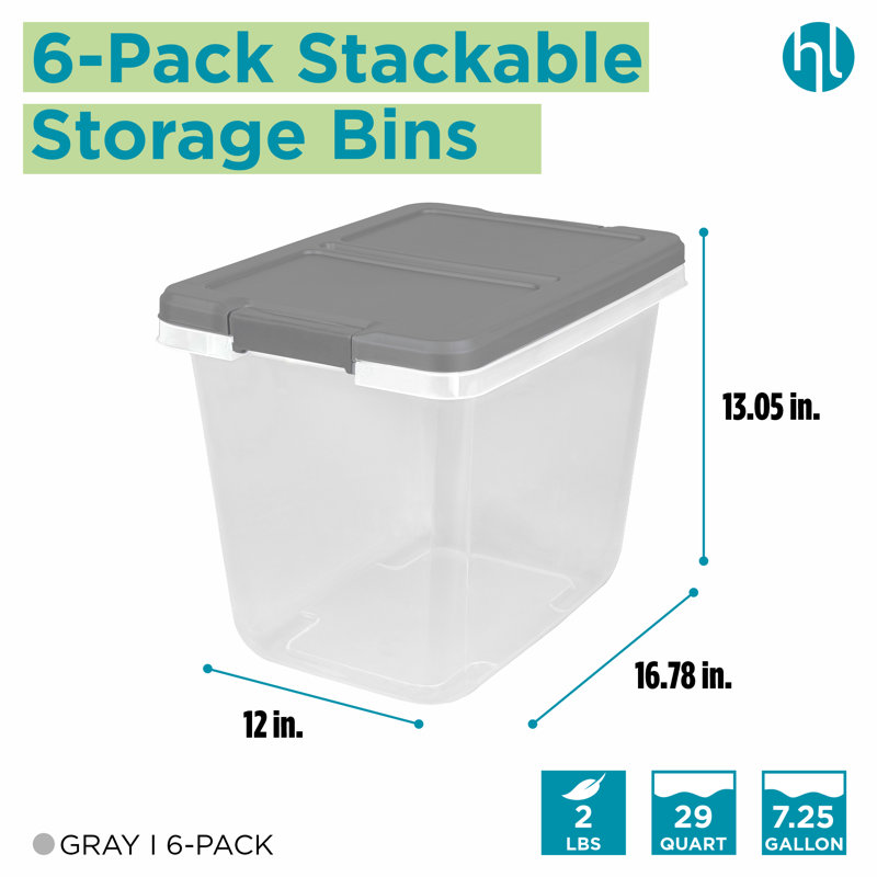 29 Qt Latched Storage Container 6-Pack