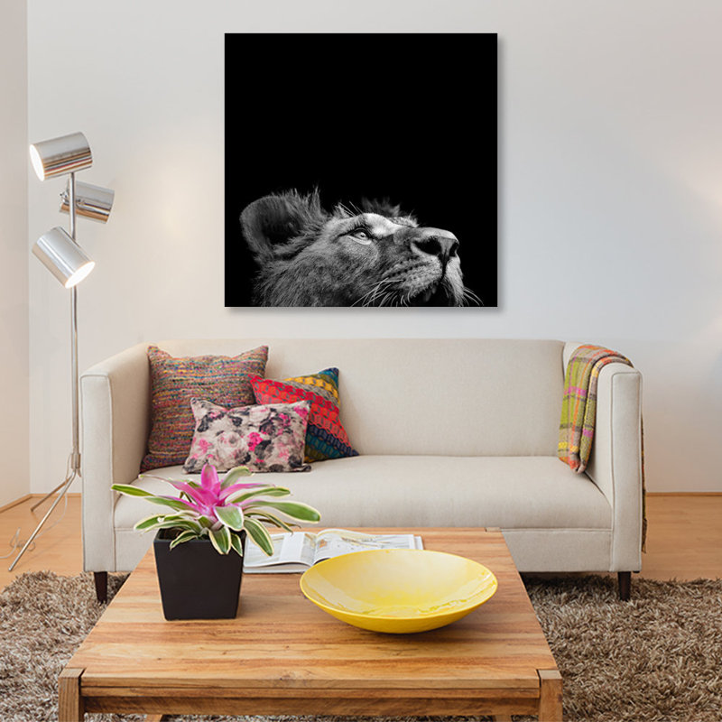« lion ii », reproduction de photo sur toile, H 26 po x l 26 po x P 1,5 po, Toile tendue, Pas de tapis