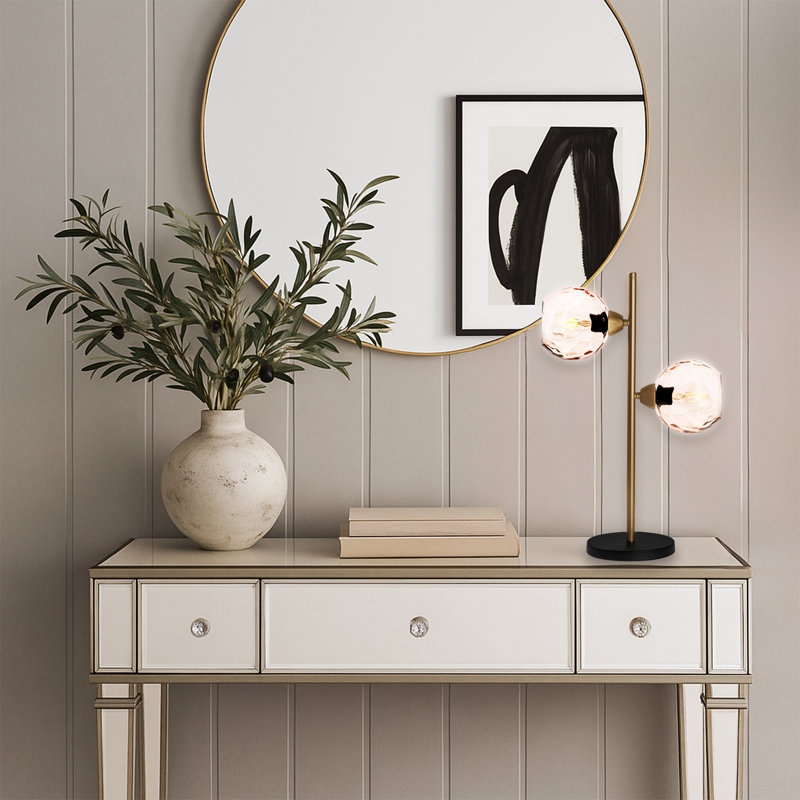 Lampe de table à culot en verre 2 lumières avec base en métal noir - Double lumière moderne, Rose, Noir et or