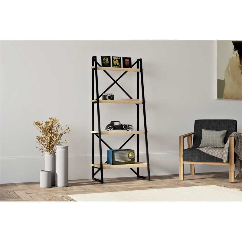 Bibliothèque moderne et industrielle, saphir et noir, 25,9 x 59,1 x 12,6 pouces | 100% panneau de particules enduit de mélamine et structure 100% métal, épaisseur de 1,2 po | Fixation murale, parfaite pour la décoration de la maison ou du bureau