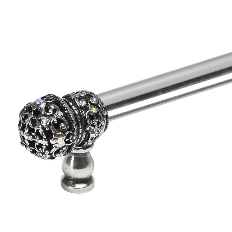 Juliane Grace 12 inches c.c. with 5/8 smooth center long pull small finial with 61 Swarovski Clear & Aurore Boreale Crystals with center brace in Chalice