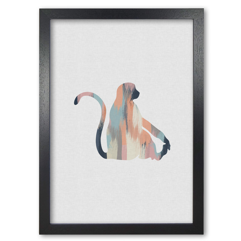 Pastel Monkey - Print, 30 cm H x 21 cm W x 5 cm D, Black Grain Frame