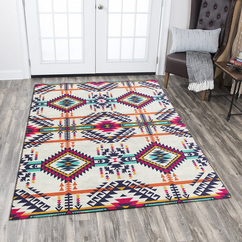 Stylish Woven Carpet (3.1 x 4.6 ft), 100% Polyester, Non-Slip Felt Dot Underside | Raschel Knitting, 0.4 in Pile Height | Machine Washable, Digital Print Design | Perfect for Living Room, Bedroom & Office Decor