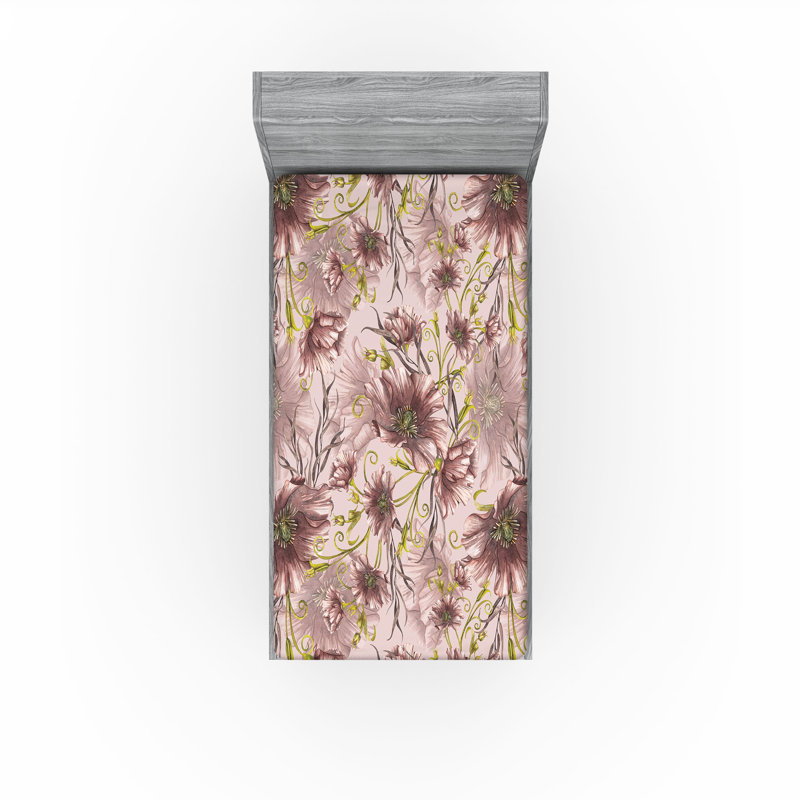 Drap-housse rustique Ambesonne, Rosé, jaune, vert / floral, Drap-housse simple TG