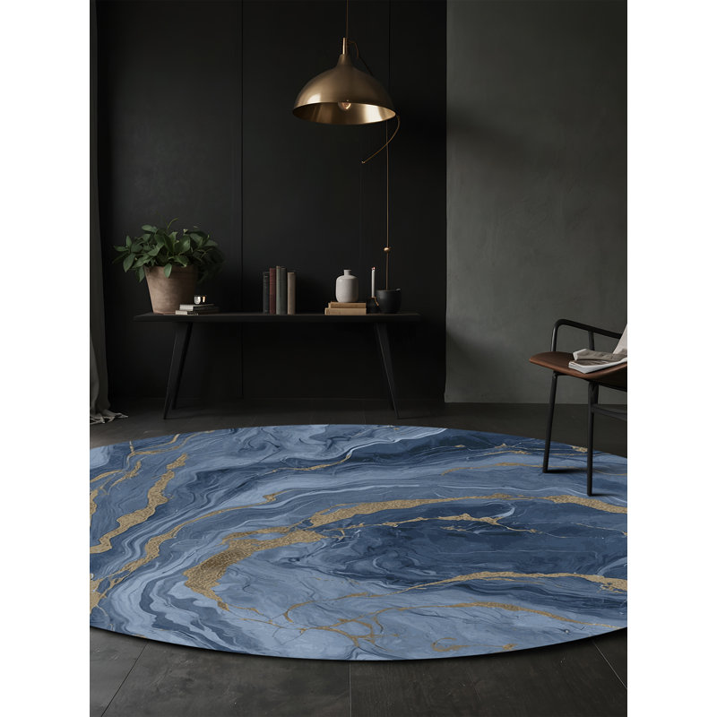 Machine Washable Grey Area Rug, Round 6'