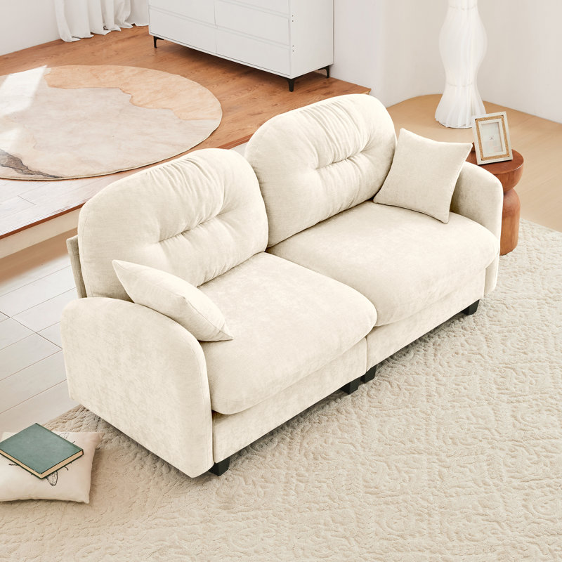 74" Chenille Upholstered Pillow-Top Arm Loveseat Sofa, Beige, 36.6" H x 74" W x 34.2" D