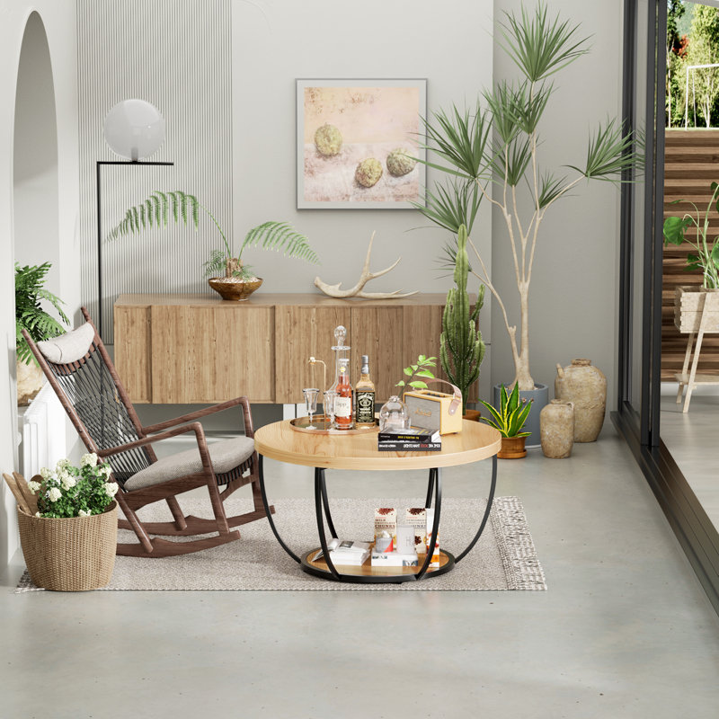 Modern 2-tier Round Coffee Table - Space-saving Accent Table For Living Rooms & Apartments, Beige