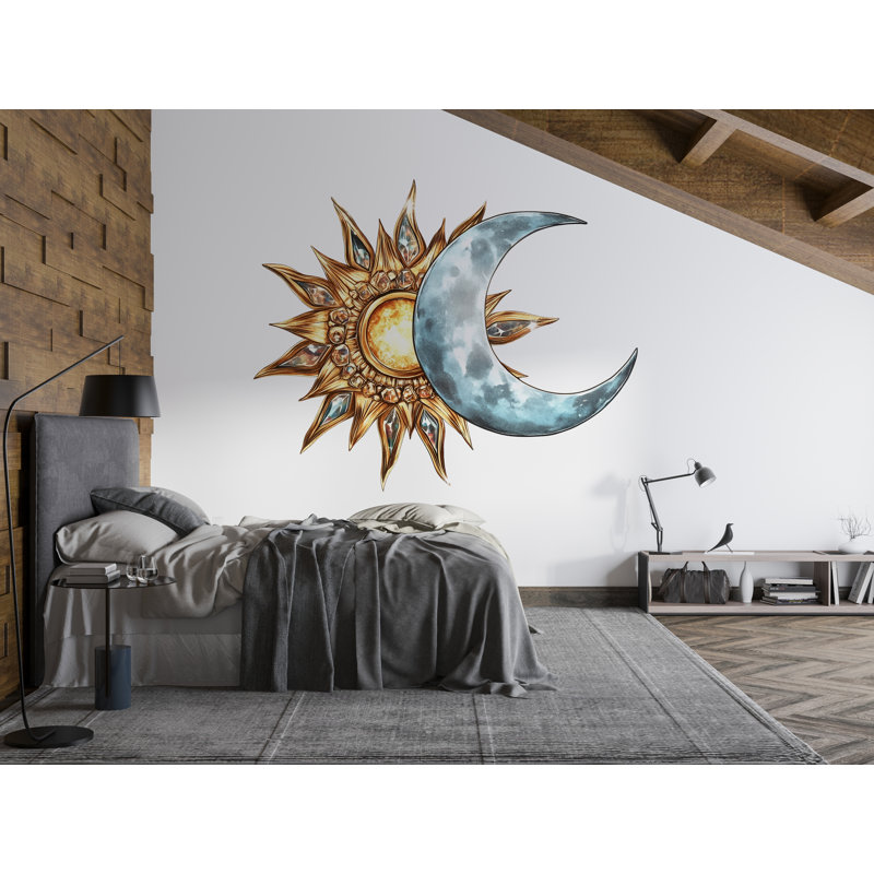 Soleil et lune, art mural céleste, décoration de chambre boho, Mystic Home Design 423Mv, H 24 po x l 13 po