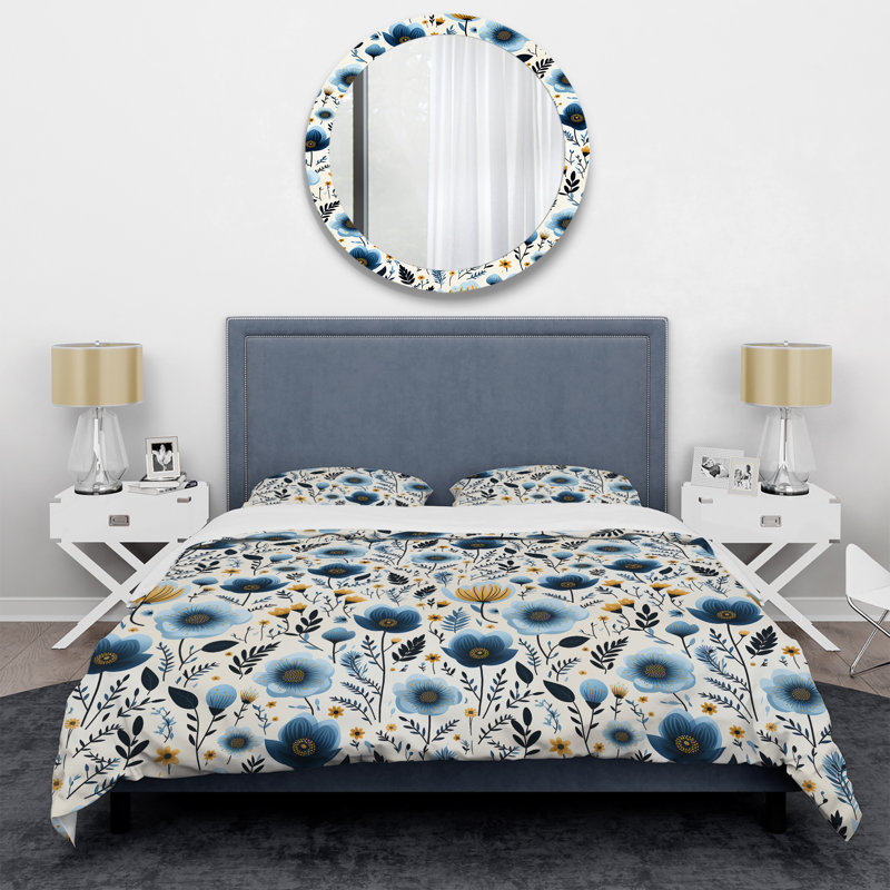Ensemble de housse de couette Nordic Yellow Blue Garden Dreams I - Floral, Housse de couette simple + 1 taie décorative stan