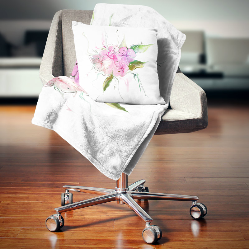 Pensées de fleurs - coussin à imprimé floral, 16 po x 1 po, Coussin décoratif, Rose / blanc
