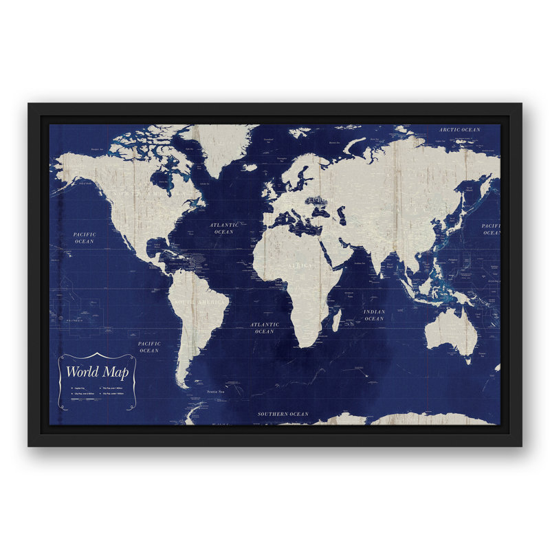 " Navy Blue World Map ", 19.75" W x 13.75" H