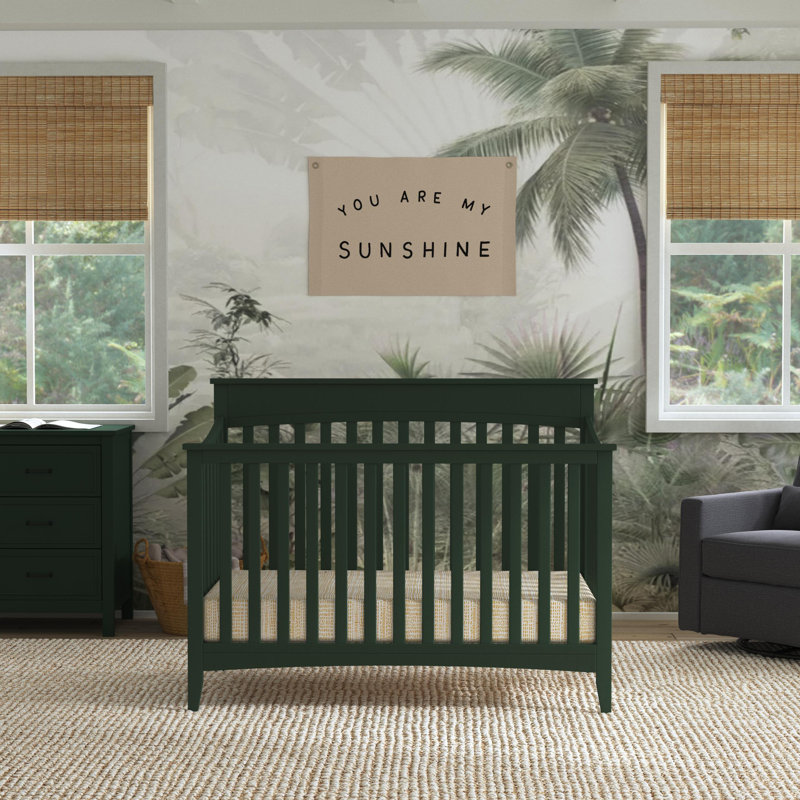 Forest Green Solid Pine 4-in-1 Convertible Crib