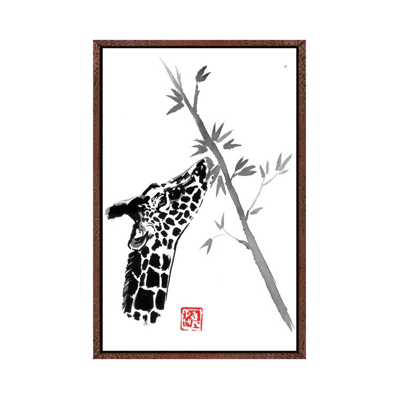 Giraffe by Péchane - Painting on Canvas, 152.5 cm H x 101.5 cm W, Classic Brown Wood Framed