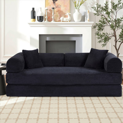 Boneless 80.7" Corduroy Sleeper Sofa Modular Sofa Bed Compression Foam Couch Bed With 2 Pillows - No Assembly Required