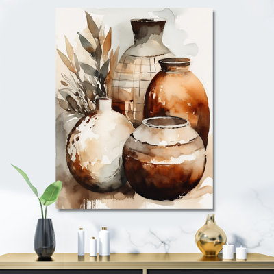 Vase en terre cuite brun et crème Kellerson