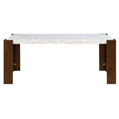 Table de salle à manger en pierre d'ingénierie au fini brun noyer moderne