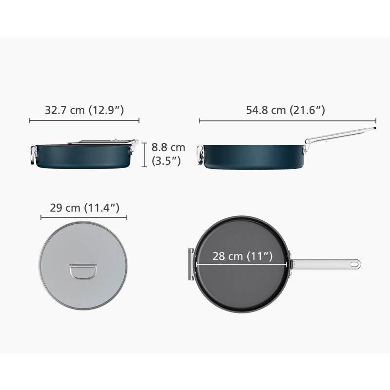 Joseph Joseph Space Ceramic Non-Stick 3.8 Qt. Sauté Pan with Folding Handle and Lid