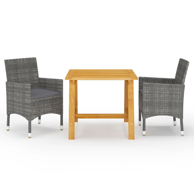 Patio Dining Set 3 Piece Dining Table and Chairs Patio Conversation Set, Gray, Gray