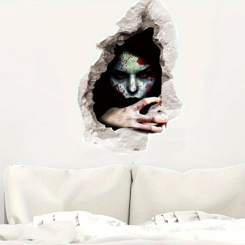 Décalcomanies murales 3D d'Halloween, autocollants muraux d'Halloween fantôme féminin, autocollants muraux effrayants d'Halloween